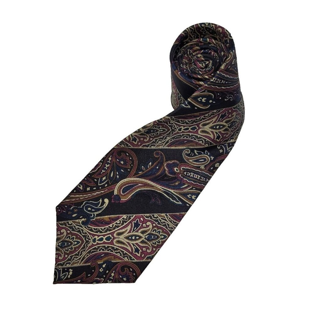 Robert Stock Tie Mens One Size Paisley Print Silk Handmade Necktie Preppy Office